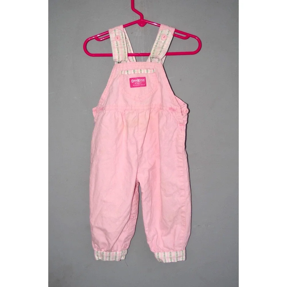 Vintage OshKosh B'Gosh Vestbak Rare Pink Floral Overalls 12 mos. 90s USA VGUC